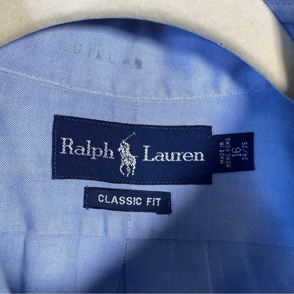 Vintage Polo Ralph Lauren Classic Fit 16 34/35 Blue Oxford Button Down Pony Logo - Picture 4 of 6